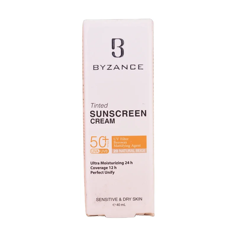 تیوب کرم ضدآفتاب رنگی بیزانس SPF 50+ رنگ بژ طبیعی - نمای جلو