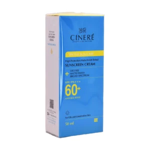 کرم ضد آفتاب رنگی سینره SPF 60+ شید بژ طبیعی مناسب پوست چرب - نمای جلو بسته‌بندی