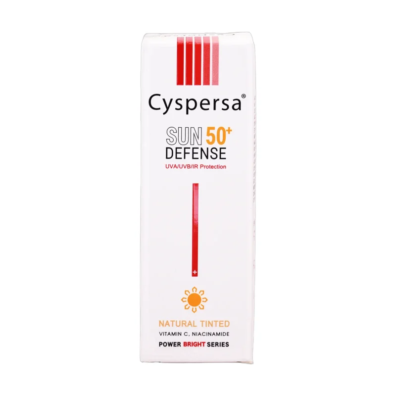 جعبه کرم ضدآفتاب رنگی روشن‌کننده SPF50+ سیسپرسا - نمای جلو بسته‌بندی