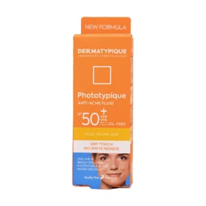 جعبه فلوئید ضد آفتاب پوست چرب و دارای جوش درماتیپیک +SPF50 - نمای جلو بسته‌بندی