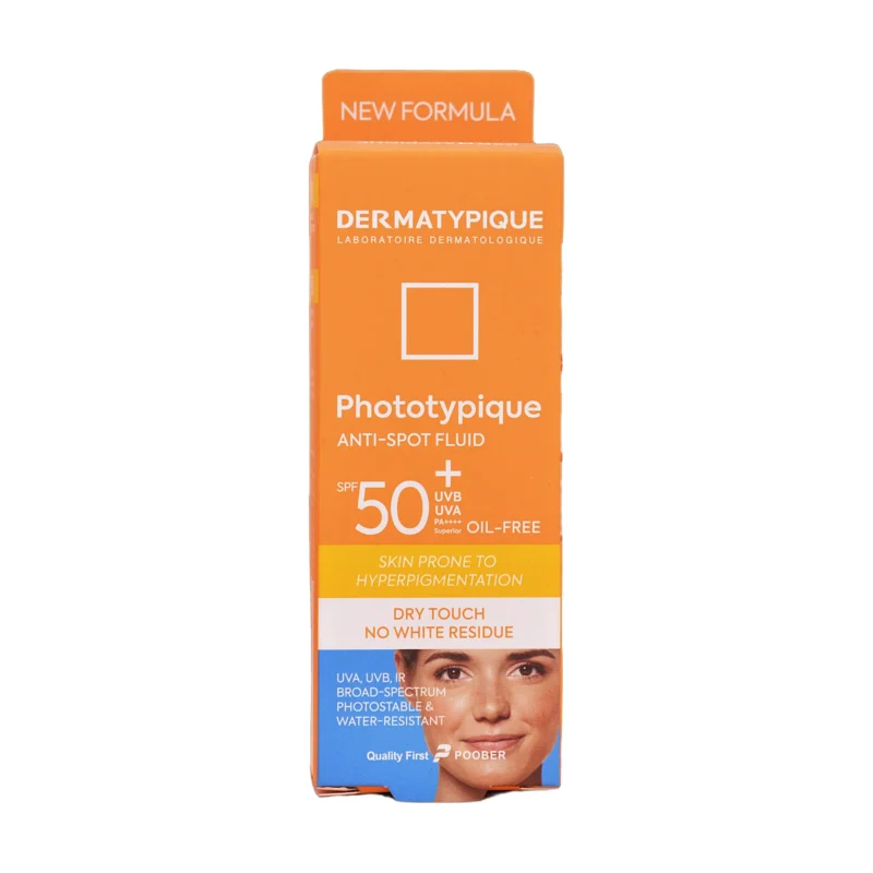 جعبه فلوئید ضد آفتاب روشن کننده SPF50+ درماتیپیک - نمای جلو بسته‌بندی