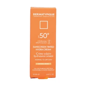 جعبه کرم ضد آفتاب رنگی SPF50+ بژ طبیعی درماتیپیک مخصوص پوست خشک - نمای جلو