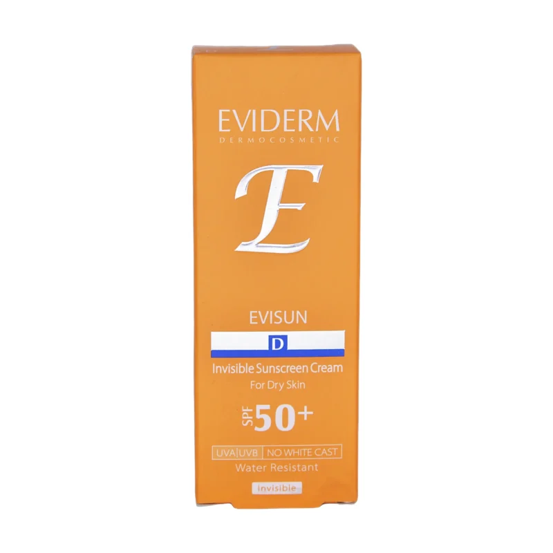 جعبه کرم ضد آفتاب بی‌رنگ اویدرم اویسان SPF50+ مخصوص پوست خشک - نمای جلوی بسته‌بندی