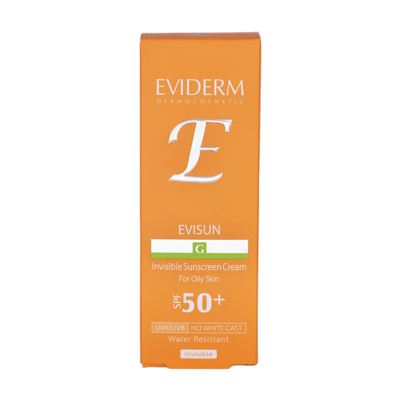 جعبه کرم ضد آفتاب بی‌رنگ اویدرم اویسان SPF 50+ مخصوص پوست چرب - نمای جلوی بسته‌بندی