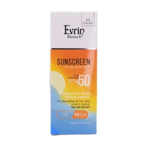جعبه کرم ضد آفتاب بی‌رنگ اورین با SPF50 - نمای جلو بسته‌بندی