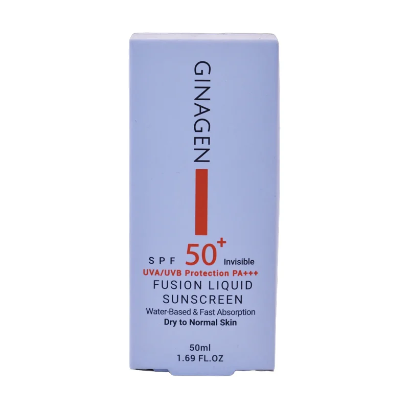 جعبه کرم ضد آفتاب بی‌رنگ SPF 50 ژیناژن مناسب پوست خشک و نرمال - نمای جلو