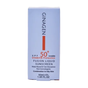 جعبه کرم ضد آفتاب بی‌رنگ SPF50+ ژیناژن مناسب پوست چرب و مختلط - نمای جلو
