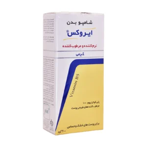جعبه شامپو بدن کرمی نرم کننده و مرطوب کننده ایروکس - نمای جلو بسته‌بندی