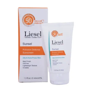 کرم ضد آفتاب بی‌رنگ لایسل مخصوص پوست چرب SPF50 - نمای جعبه و تیوب