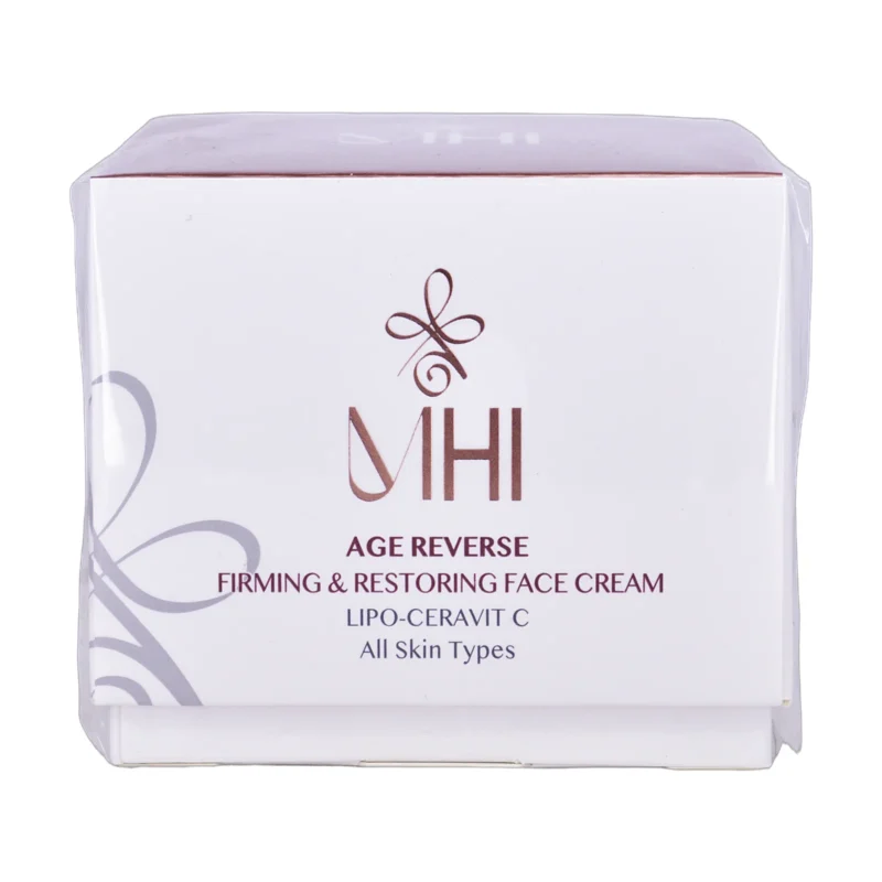 جعبه کرم ضد پیری و سفت‌کننده صورت ام اچ آی سری Age Reverse با کمپلکس Lipo-Ceravit C - نمای جلو بسته‌بندی