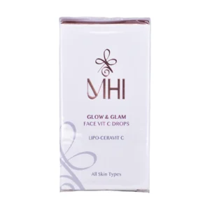 جعبه سرم روشن کننده ویتامین سی ام اچ آی سری Glow & Glam با عنوان Face Vit C Drops - نمای جلو بسته‌بندی