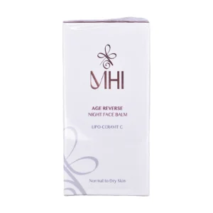 جعبه بالم شب سفت کننده صورت ام اچ آی با عنوان Age Reverse Night Face Balm و کمپلکس Lipo-Ceravit C - نمای جلو بسته‌بندی