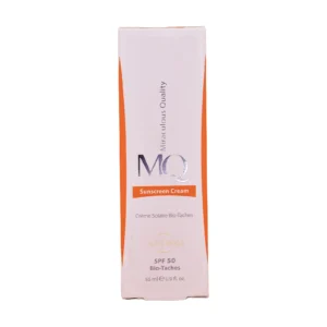 جعبه کرم ضد آفتاب و روشن کننده بژ روشن SPF 50 بایوتش ام کیو - نمای جلو بسته‌بندی