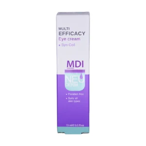 جعبه کرم دور چشم مولتی افیکسی نئودرم ۱۵ میلی‌لیتری - نمای جلو با نشان Syn-Coll و MDI complex