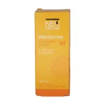 جعبه زرد و نارنجی کرم ضد آفتاب بی رنگ فاقد چربی نئودرم SPF50+ برای پوست چرب و مختلط - نمای جلو