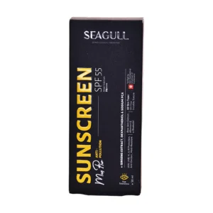 جعبه کرم ضد آفتاب آقایان سی‌گل SPF 55 - نمای جلو بسته‌بندی مشکی