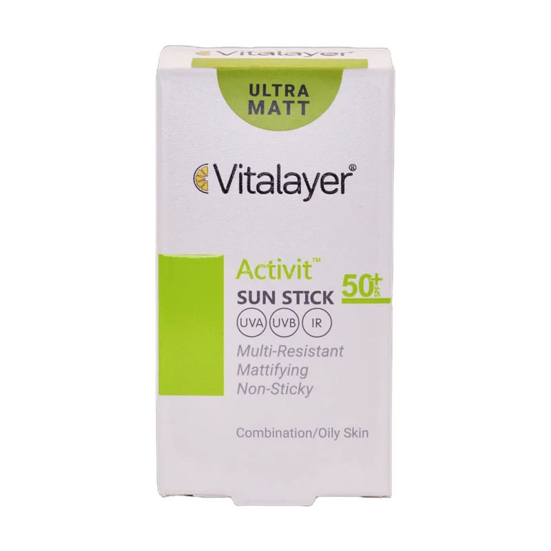 جعبه ضدآفتاب استیکی اکتیویت ویتالیر با SPF50+ - نمای جلو بسته‌بندی