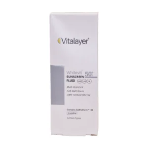جعبه فلوئید ضد آفتاب ضد لک ویتالیر با SPF50+ - نمای جلو بسته‌بندی